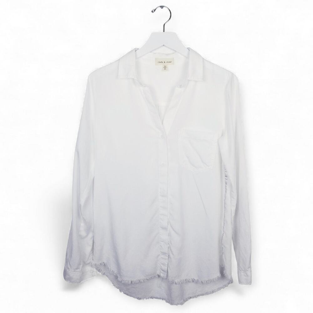 CLOTH & STONE Anthropologie V-neck Cutton Up Tencel Shirt w Slver Seam Detail XS